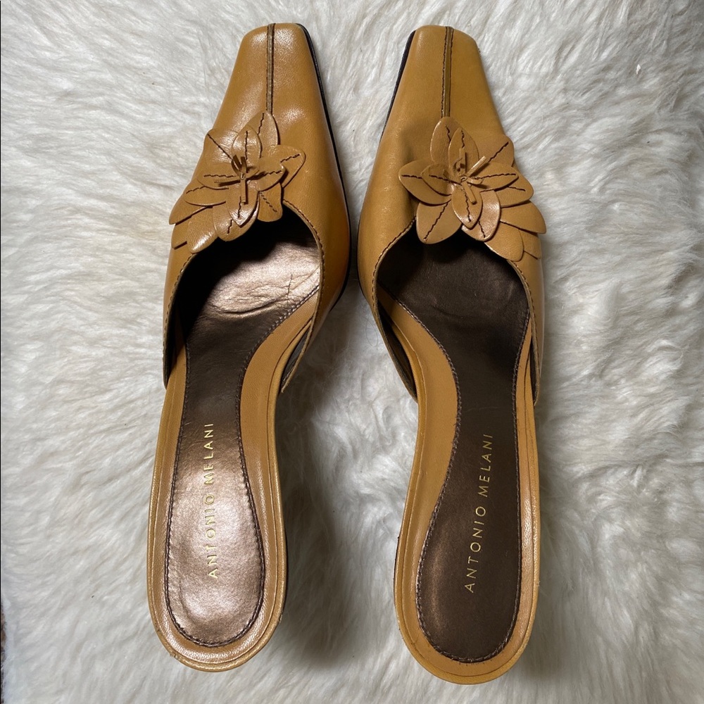 Antonio Melani mules with flower appliqués